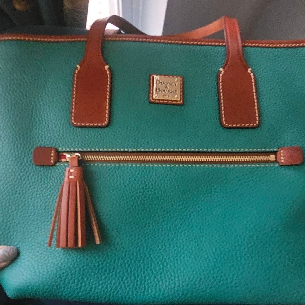 Women's Dooney & Bourke Teal & Brown Leather Tote Bag One Size - Picture 8 of 8